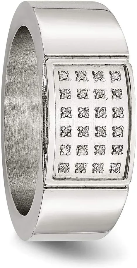 Real Stainless Steel 1/10ct tw. Diamond Wedding Band Ring