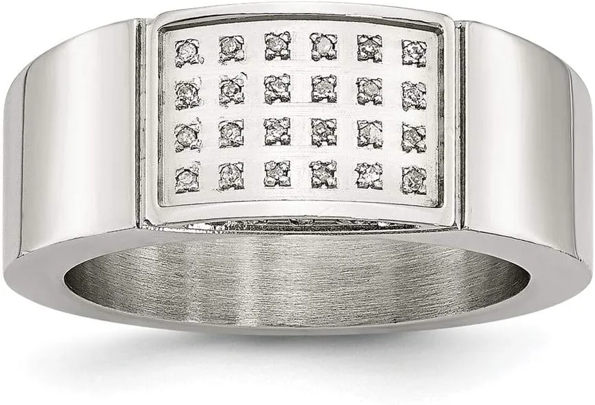 Real Stainless Steel 1/10ct tw. Diamond Wedding Band Ring