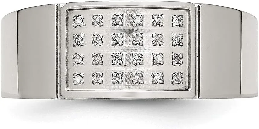 Real Stainless Steel 1/10ct tw. Diamond Wedding Band Ring