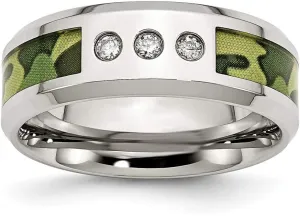 Real Stainless Steel Camouflage 1/10ct. tw. Diamond 8mm Men's Wedding Band Ring
