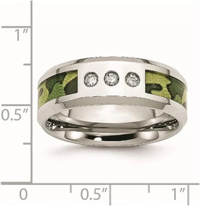 Real Stainless Steel Camouflage 1/10ct. tw. Diamond 8mm Men's Wedding Band Ring