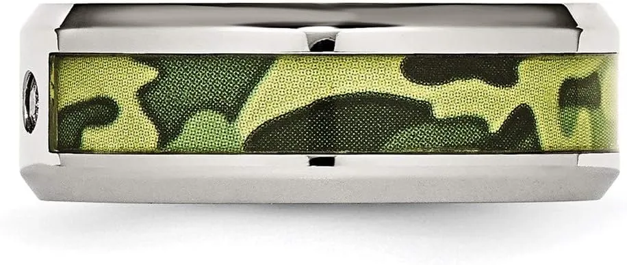 Real Stainless Steel Camouflage 1/10ct. tw. Diamond 8mm Men's Wedding Band Ring