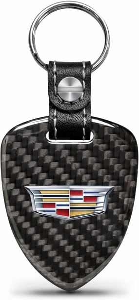 Real Black Carbon Fiber Large Shield-Style Key Chain Official Licensed for Cadillac Crest Logo