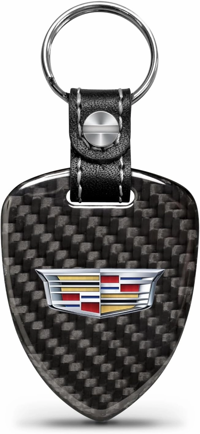 Real Black Carbon Fiber Large Shield-Style Key Chain Official Licensed for Cadillac Crest Logo