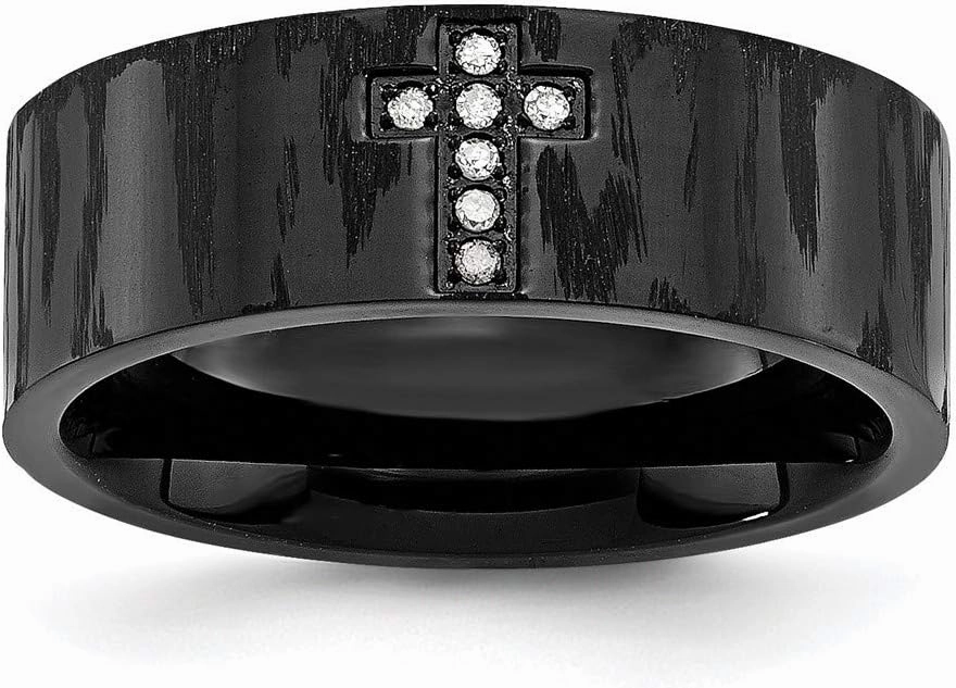 Real Stainless Steel and Matte 0.05ct. tw. Diamond Cross Wedding Band Ring