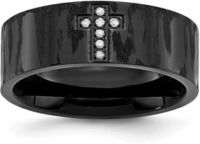 Real Stainless Steel and Matte 0.05ct. tw. Diamond Cross Wedding Band Ring