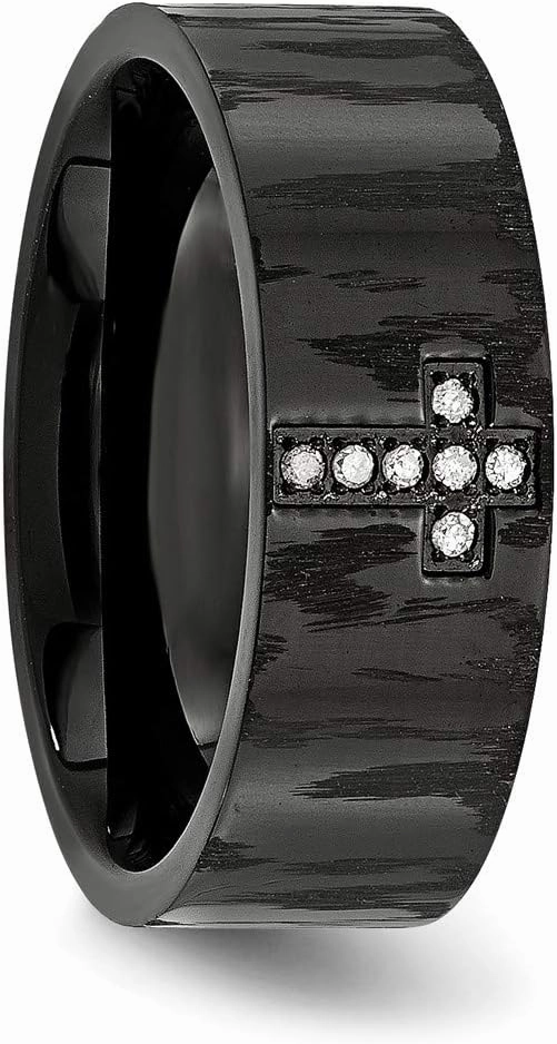 Real Stainless Steel and Matte 0.05ct. tw. Diamond Cross Wedding Band Ring