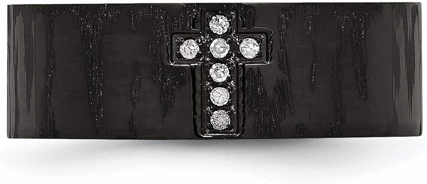 Real Stainless Steel and Matte 0.05ct. tw. Diamond Cross Wedding Band Ring