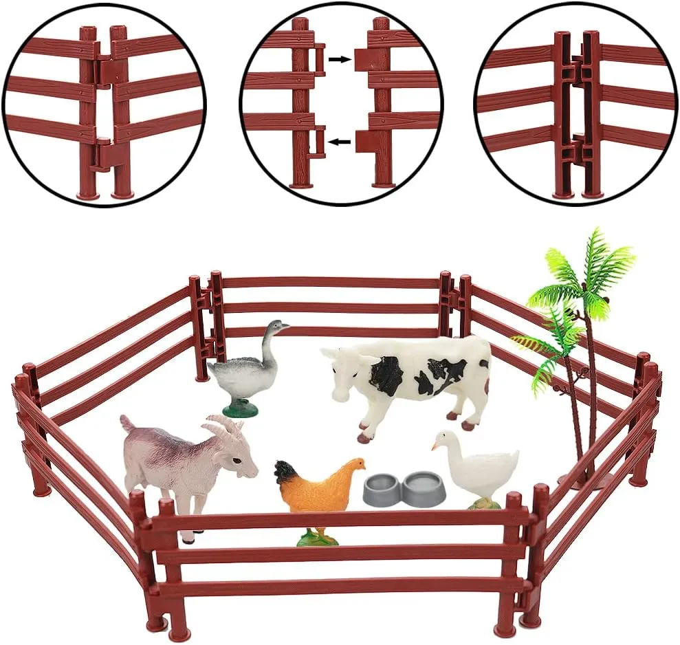 Realistic Farm Animal Figures Toys, 44 Pcs Plastic Farm Figurines Playset Includes Fences Mini Farm Animal Cake Topper Learning Toy Set for Kids & Toddlers