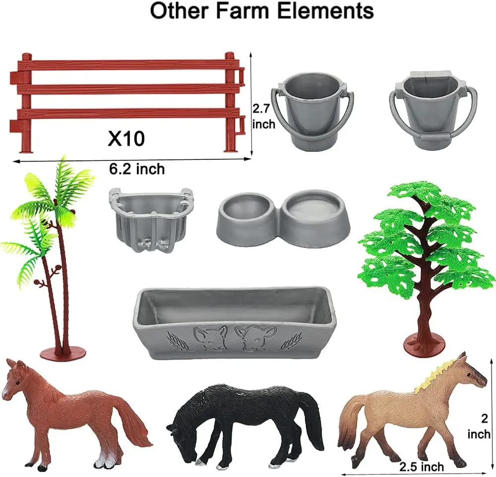 Realistic Farm Animal Figures Toys, 44 Pcs Plastic Farm Figurines Playset Includes Fences Mini Farm Animal Cake Topper Learning Toy Set for Kids & Toddlers