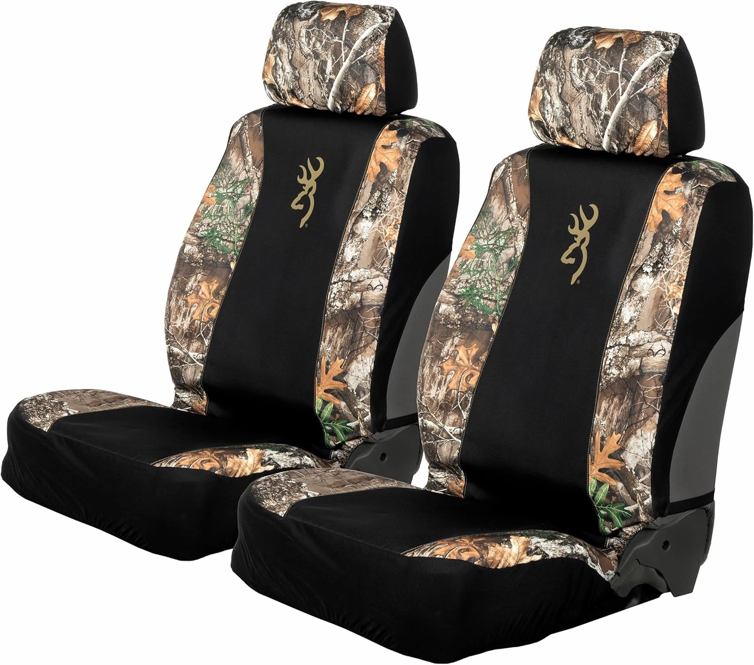 Realtree Camo Seat Cover Full Set | Low Back Seat Covers | Floor Mats | Wheel Covers | Waterproof Seat Covers for Car Trucks SUVs (Browning | 3pc Seat Cover Set)