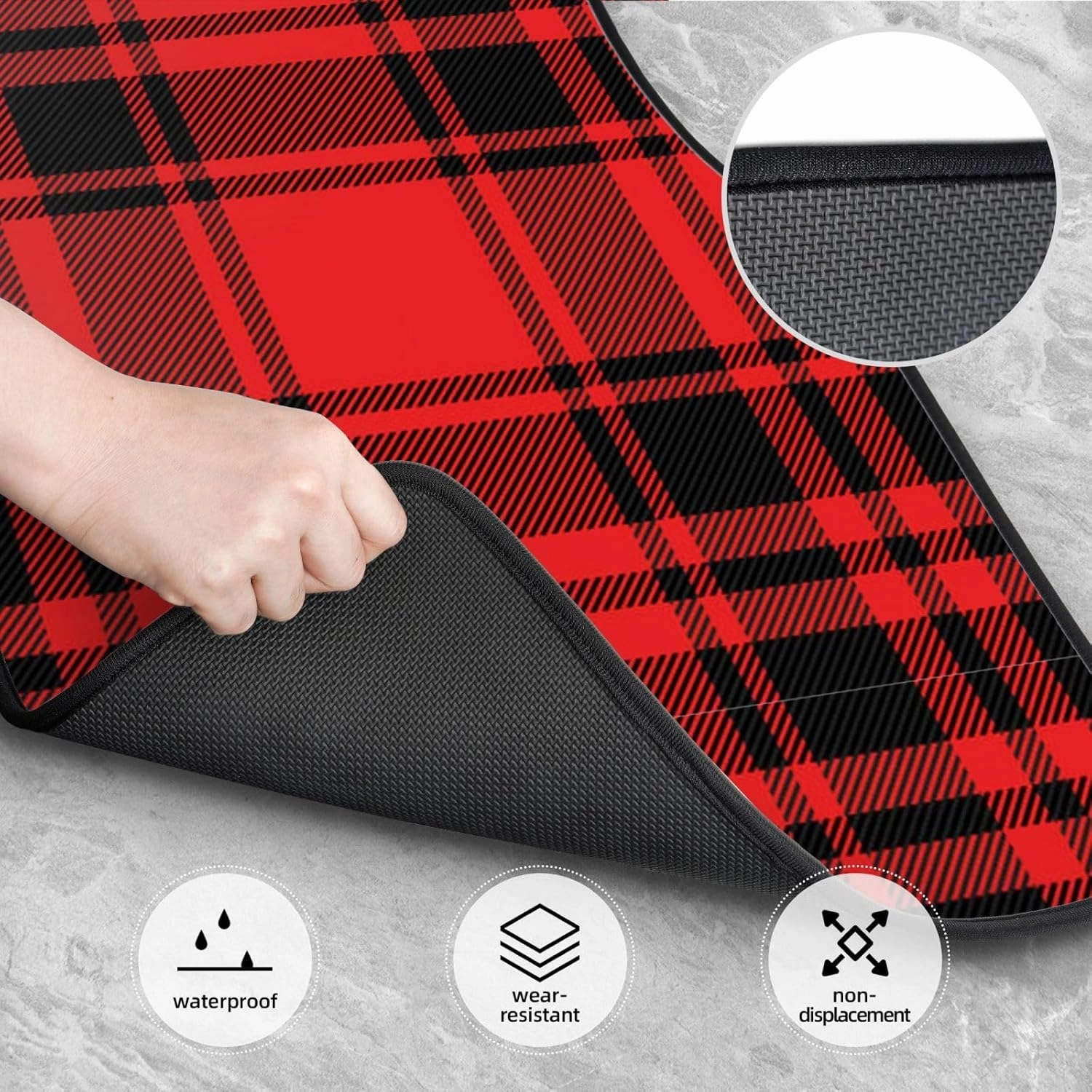 Red Plaid Car Front and Rear Floor Mats, Anti Slip Car Mats, Complete Set of 4 Carpets, All Weather Protection