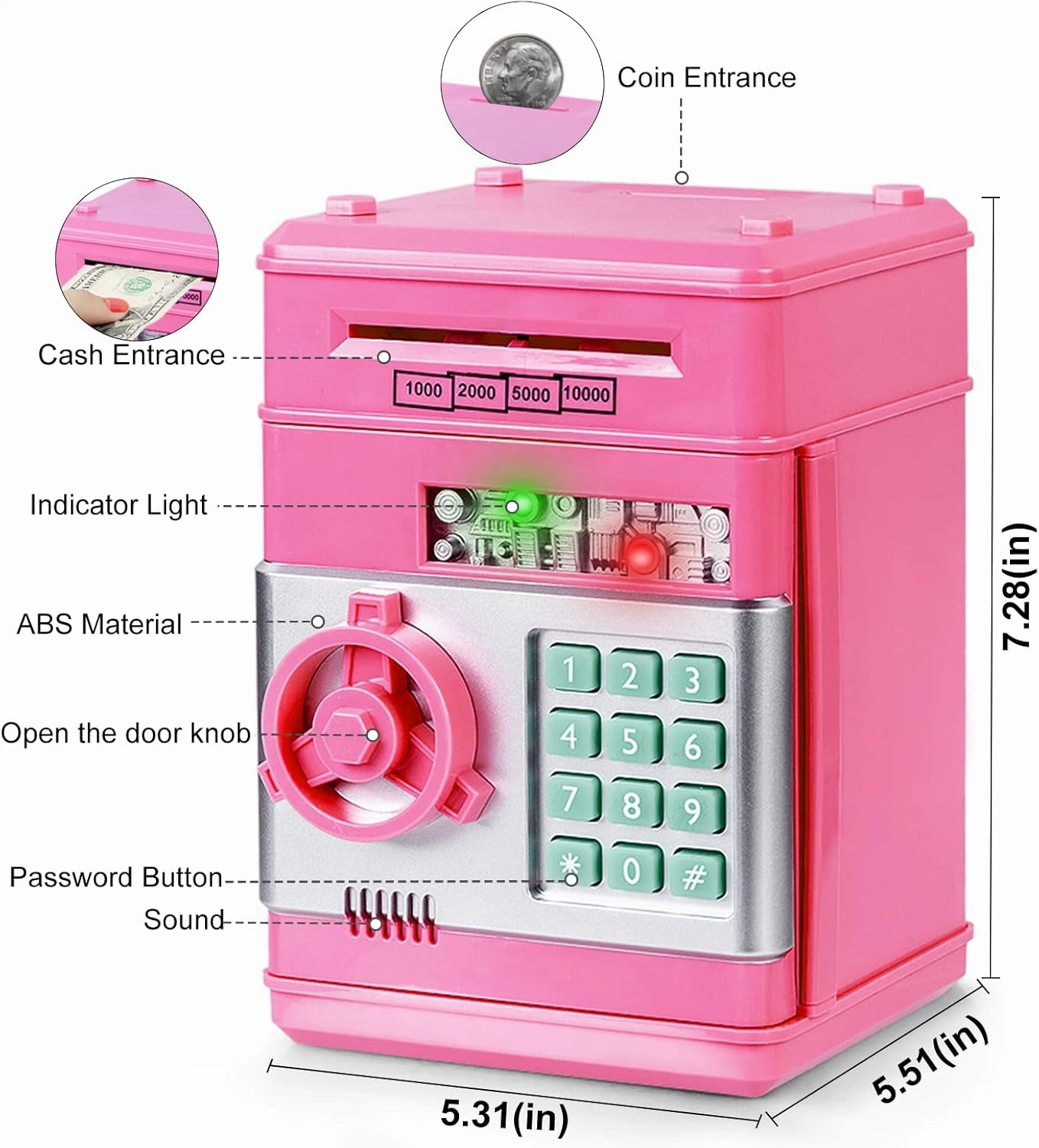 Refasy Piggy Bank Cash Coin Can ATM Bank Electronic Coin Money Bank for Kids Age 3-12, Money Savings Box Mini ATM Coin Bank Toys Gifts for 3 4 5 6 7 8 9 10 11 12 Year Old Boys Girls