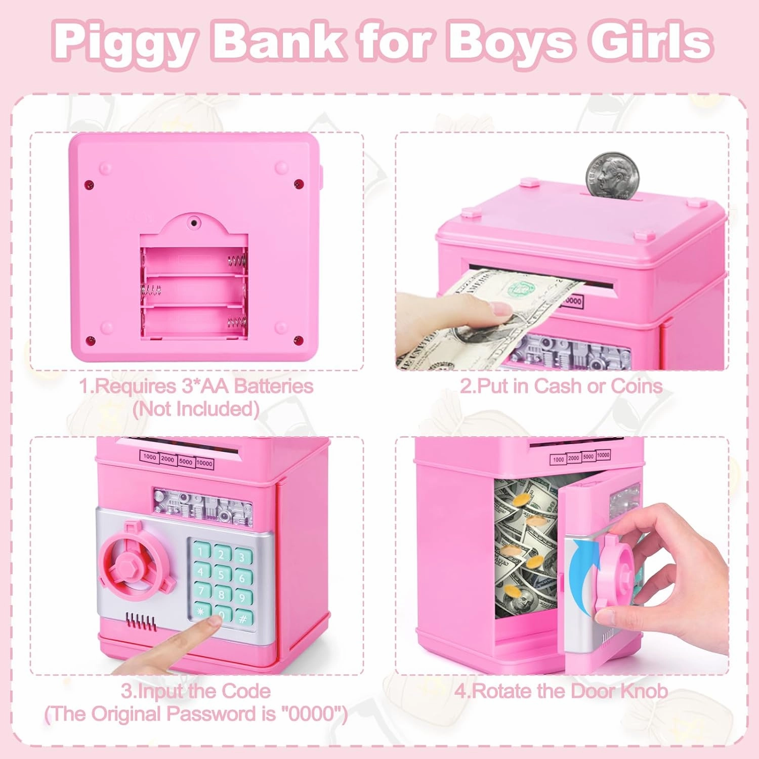 Refasy Piggy Bank Cash Coin Can ATM Bank Electronic Coin Money Bank for Kids Age 3-12, Money Savings Box Mini ATM Coin Bank Toys Gifts for 3 4 5 6 7 8 9 10 11 12 Year Old Boys Girls