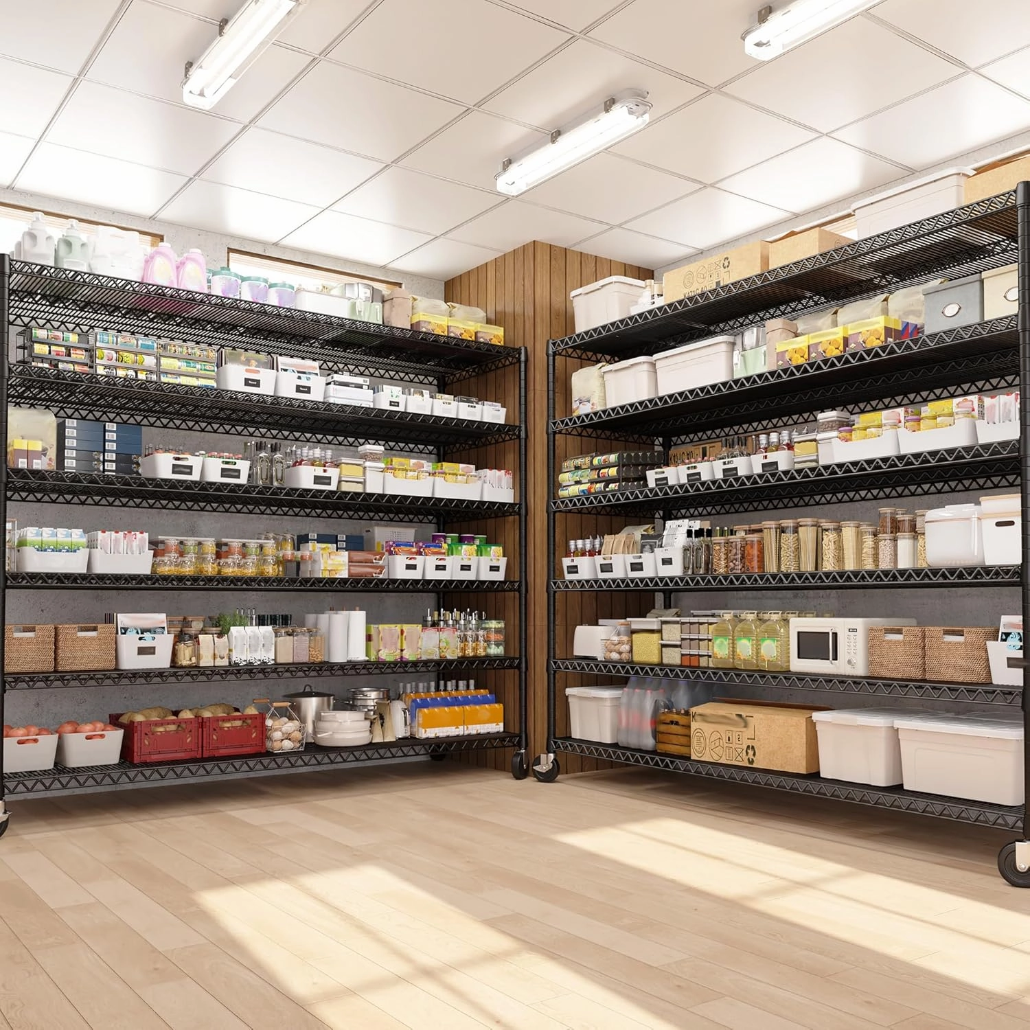 REIBII 60''W X 82.6" H Steel Heavy Duty Wire Shelving Unit with Wheels, 6-Tier Adjustable Storage Shelves 3500LBS Commercial Metal Shelves for Pantry, Garage, College Dorm School Industrial Shelving