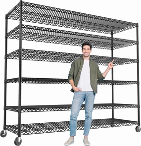 REIBII 60''W X 82.6" H Steel Heavy Duty Wire Shelving Unit with Wheels, 6-Tier Adjustable Storage Shelves 3500LBS Commercial Metal Shelves for Pantry, Garage, College Dorm School Industrial Shelving