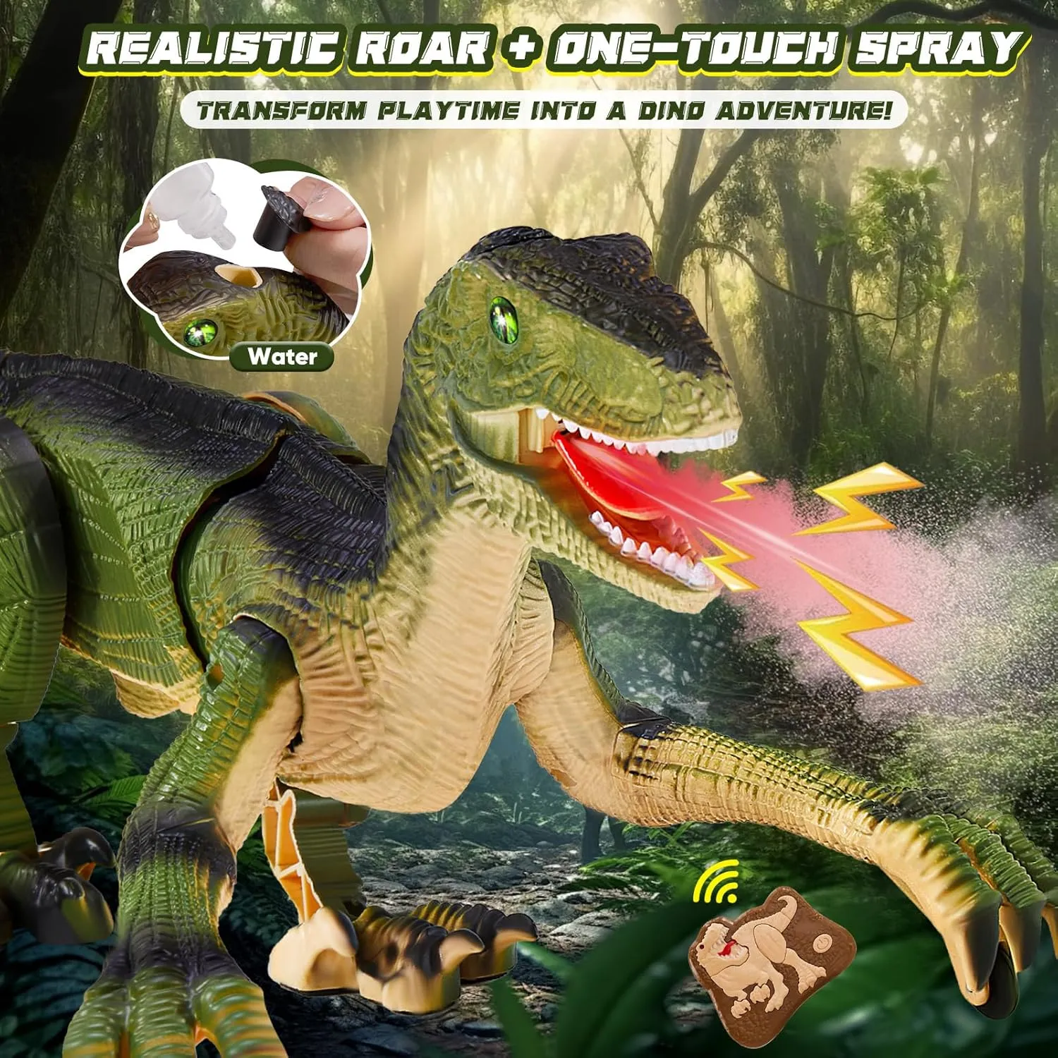 Remote Control Dinosaur Toys for Kids, Dinosaur Toys for Boys Big Walking Velociraptor Dino with Light Sound and Spray Stream Birthday Gift Ideas for Boys and Girls 3-5 4-7 8-12 Year Old