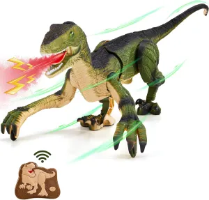 Remote Control Dinosaur Toys for Kids, Dinosaur Toys for Boys Big Walking Velociraptor Dino with Light Sound and Spray Stream Birthday Gift Ideas for Boys and Girls 3-5 4-7 8-12 Year Old