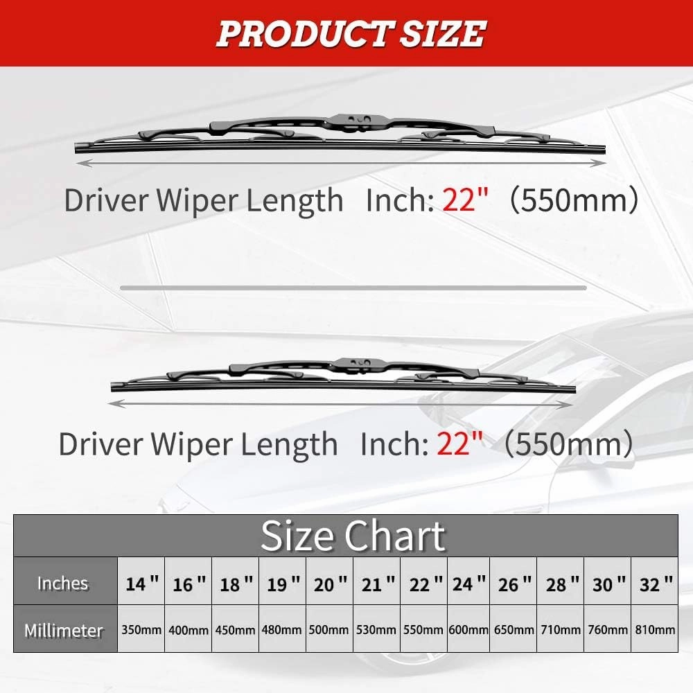 Replacement for Dodge Ram 1500, 2500, 3500, 4500 Windshield Wiper Blades - 22" 22" Front Window Wiper - fit 2009-2018 Vehicles - OTUAYAUTO Factory Aftermarket