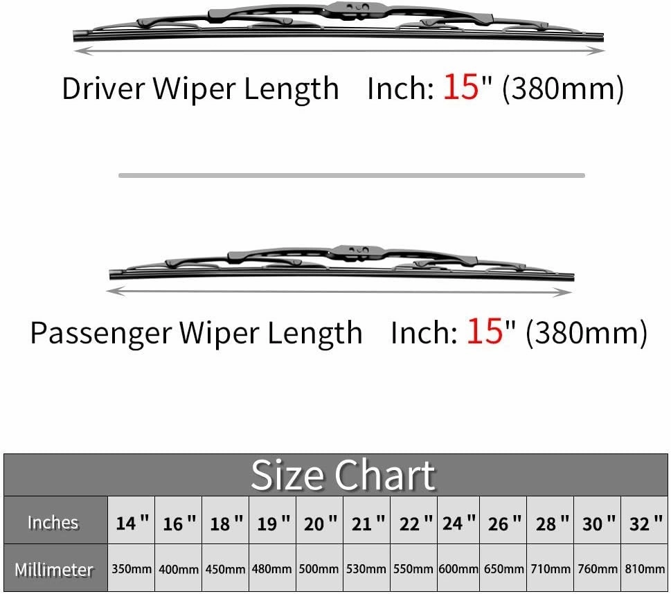 Replacement for Jeep Wrangler Windshield Wiper Blades - 15" 15" Front Window Wiper - fit 2007-2017 Vehicles - OTUAYAUTO Factory Aftermarket