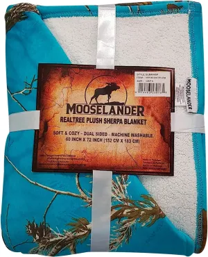 Reversible Realtree Camo Sherpa Blanket, Thick, Soft, Warm Throw for Sofa, Couch, Bed, Travel, Camping, Decorative, Plush Fleece Bedding, Queen/Large Size 72" x 60", Realtree Blue