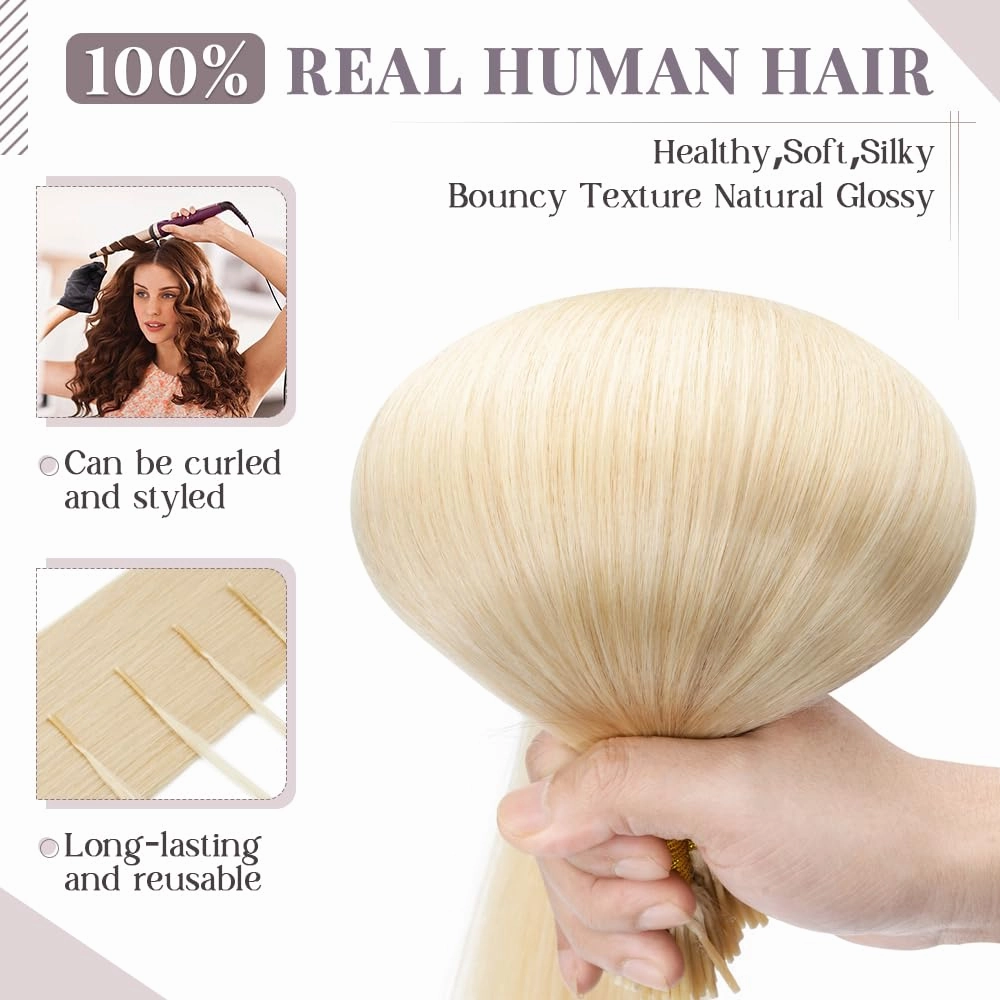 Rich Choices I Tip Hair Extensions Human Hair,100 Strands 0.5g/Strands,100% Real Remy Human Hair Extension Pre Bonded Keratin Stick In Hair Extensions Hair Piece For Women 20 Inch #613 Bleach Blonde