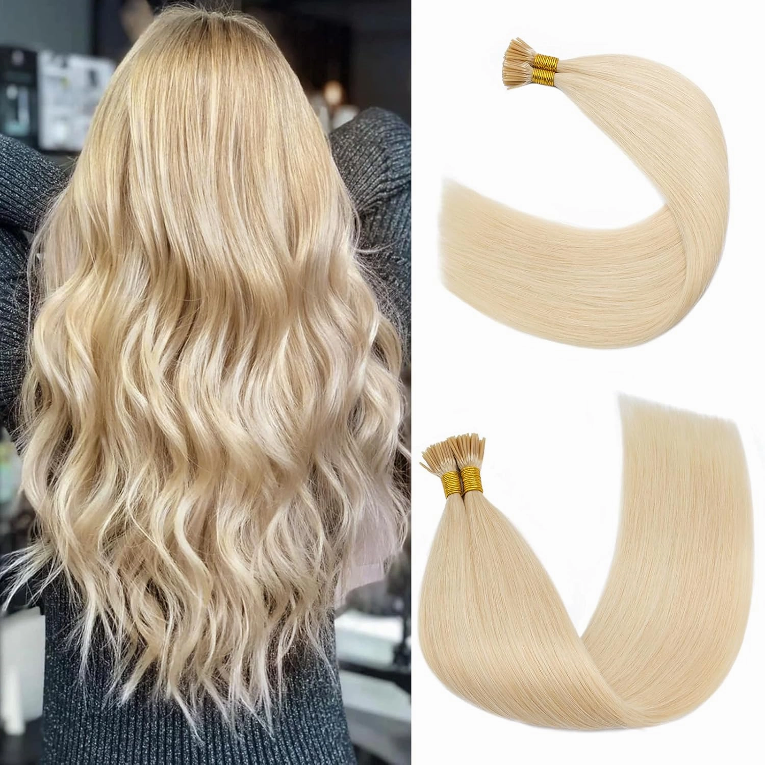 Rich Choices I Tip Hair Extensions Human Hair,100 Strands 0.5g/Strands,100% Real Remy Human Hair Extension Pre Bonded Keratin Stick In Hair Extensions Hair Piece For Women 20 Inch #613 Bleach Blonde