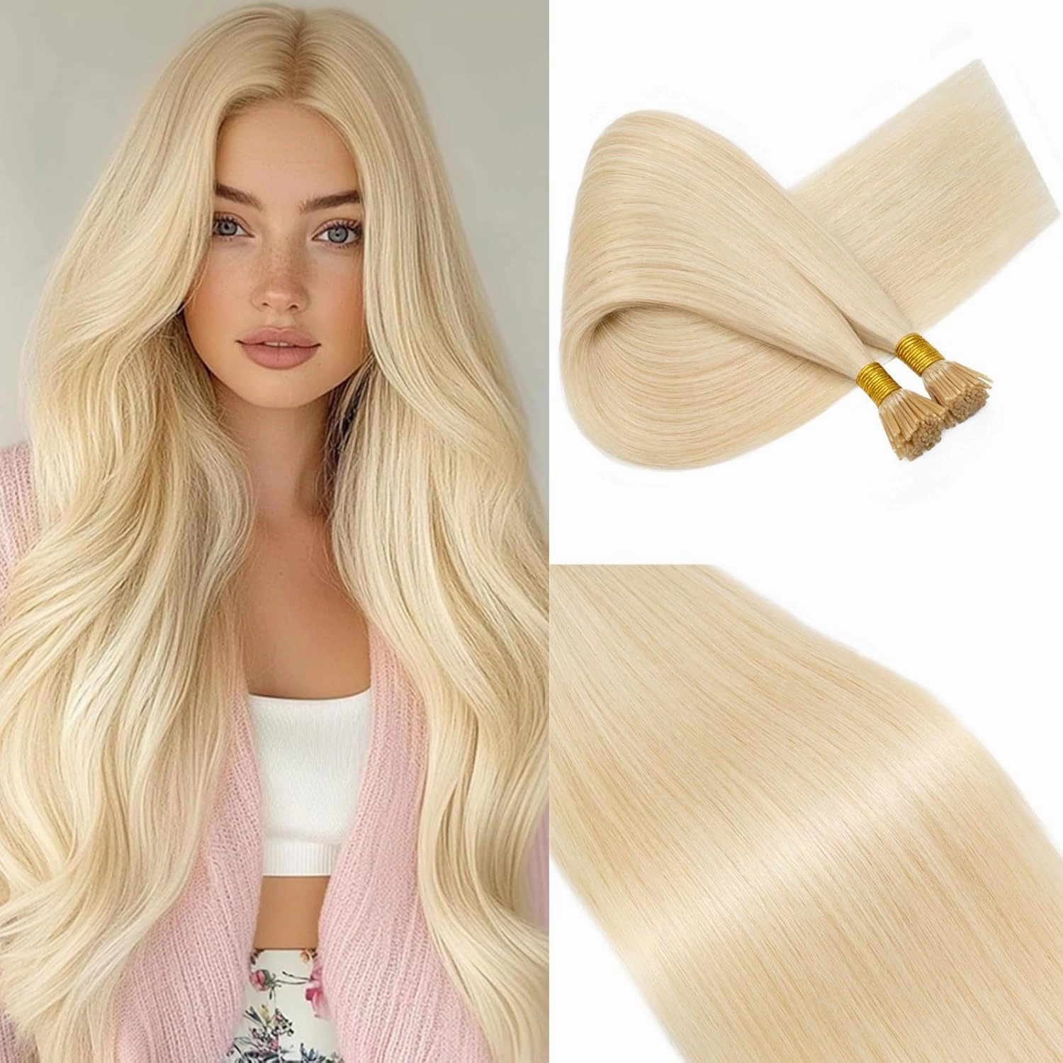 Rich Choices I Tip Hair Extensions Human Hair,100 Strands 0.5g/Strands,100% Real Remy Human Hair Extension Pre Bonded Keratin Stick In Hair Extensions Hair Piece For Women 20 Inch #613 Bleach Blonde