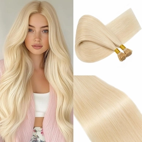 Rich Choices I Tip Hair Extensions Human Hair,100 Strands 0.5g/Strands,100% Real Remy Human Hair Extension Pre Bonded Keratin Stick In Hair Extensions Hair Piece For Women 20 Inch #613 Bleach Blonde