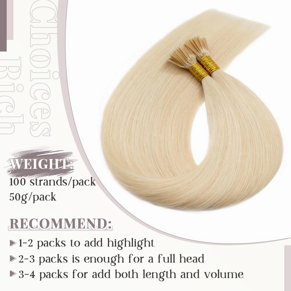Rich Choices I Tip Hair Extensions Human Hair,100 Strands 0.5g/Strands,100% Real Remy Human Hair Extension Pre Bonded Keratin Stick In Hair Extensions Hair Piece For Women 20 Inch #613 Bleach Blonde