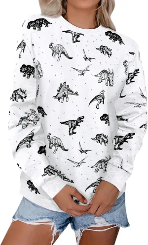 RMCMS Women Cute Dinosaur Graphic Prime Sweatshirt Tees Ladies Bestie Fun Hoodies Pullover Tops