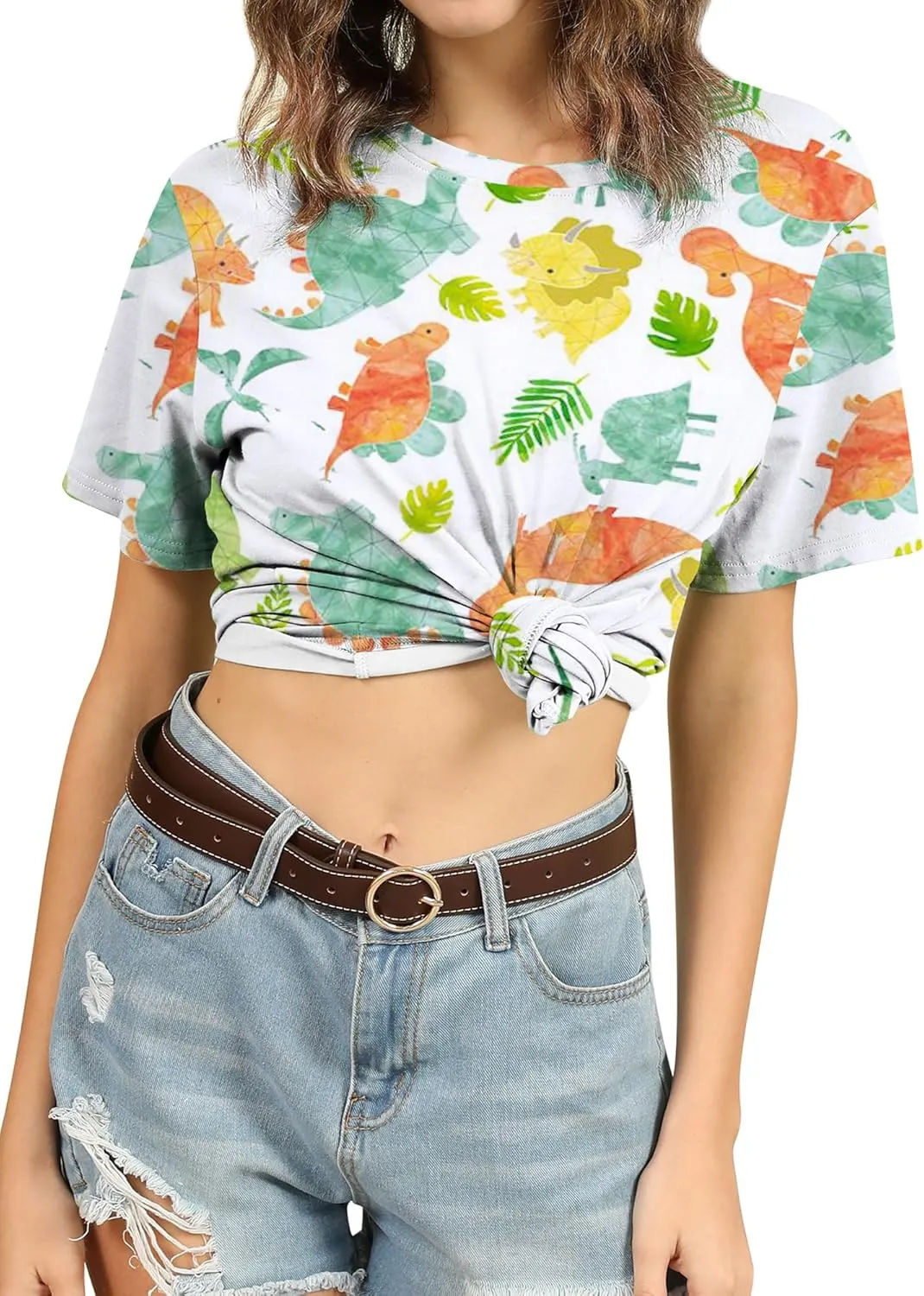 RMCMS Women Cute Dinosaur Graphic Prime Tees Ladies Bestie Fun Shirt Blouse Tops