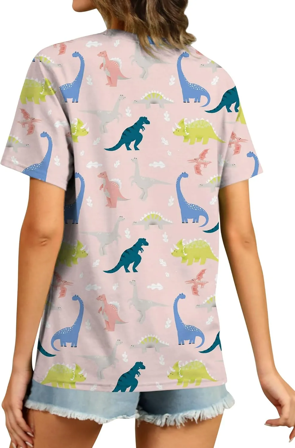 RMCMS Women Cute Dinosaur Graphic Prime Tees Ladies Bestie Fun Shirt Blouse Tops