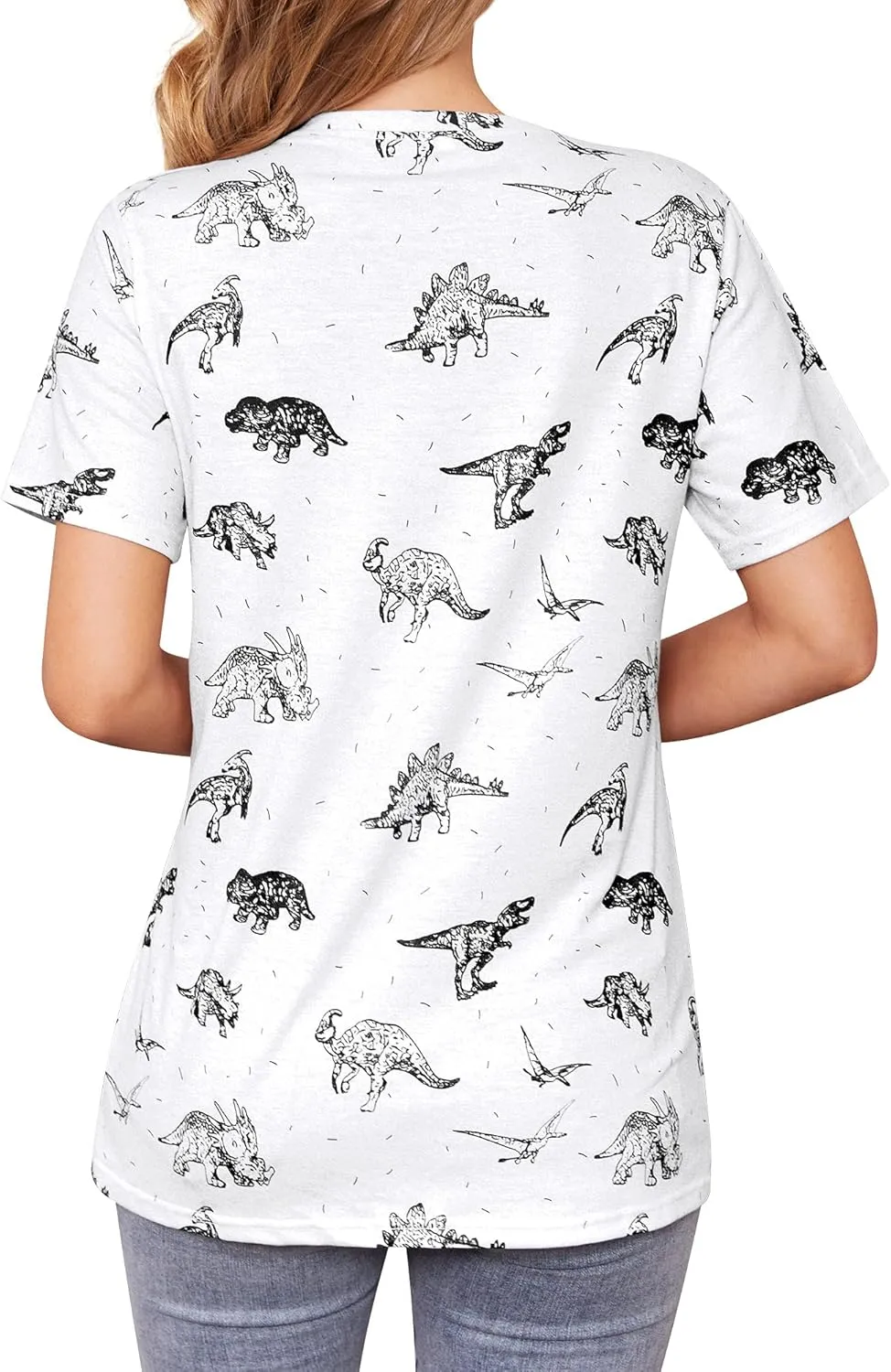 RMCMS Women Cute Dinosaur Graphic Prime Tees Ladies Bestie Fun Shirt Blouse Tops