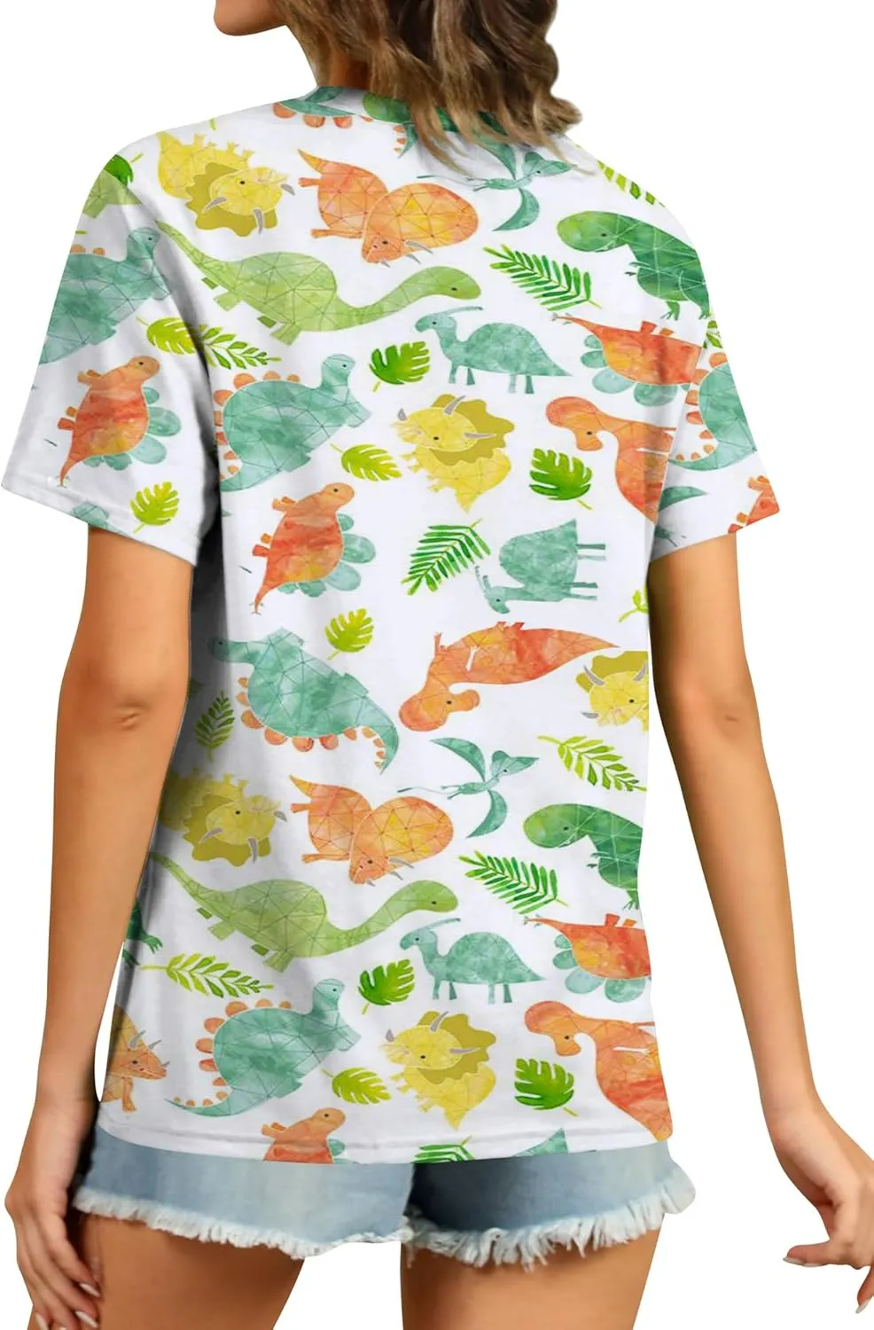 RMCMS Women Cute Dinosaur Graphic Prime Tees Ladies Bestie Fun Shirt Blouse Tops