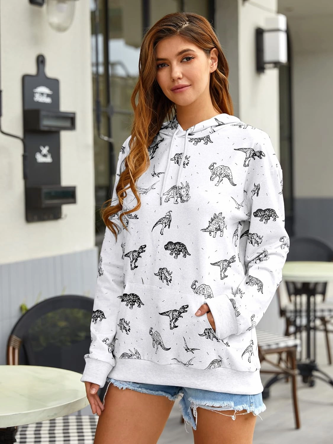 RMCMS Women Cute Dinosaur Graphic Prime Sweatshirt Tees Ladies Bestie Fun Hoodies Pullover Tops