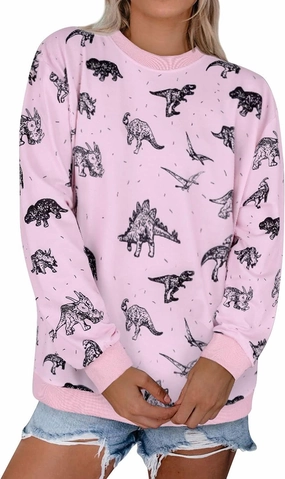 RMCMS Women Cute Dinosaur Graphic Prime Sweatshirt Tees Ladies Bestie Fun Hoodies Pullover Tops