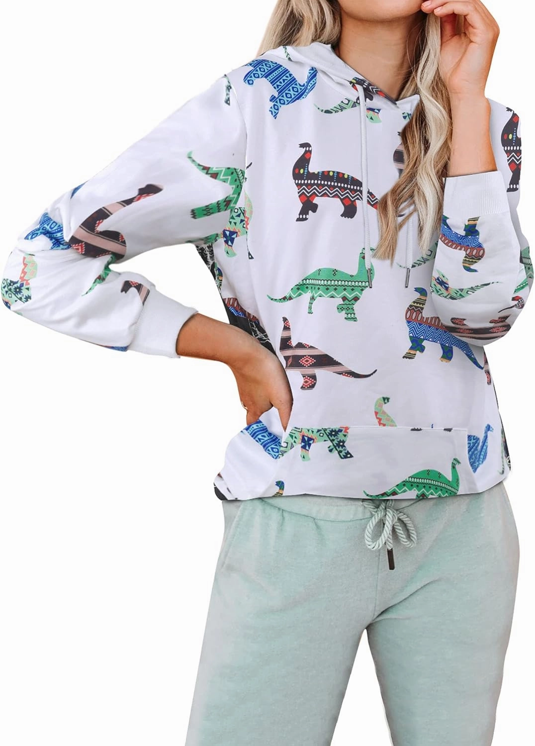 RMCMS Women Cute Dinosaur Graphic Prime Sweatshirt Tees Ladies Bestie Fun Hoodies Pullover Tops