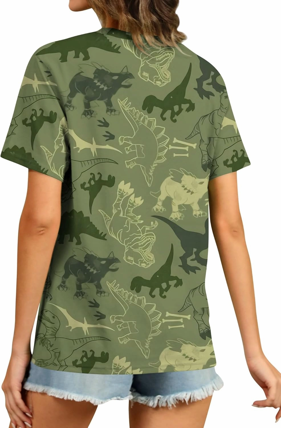 RMCMS Women Cute Dinosaur Graphic Prime Tees Ladies Bestie Fun Shirt Blouse Tops