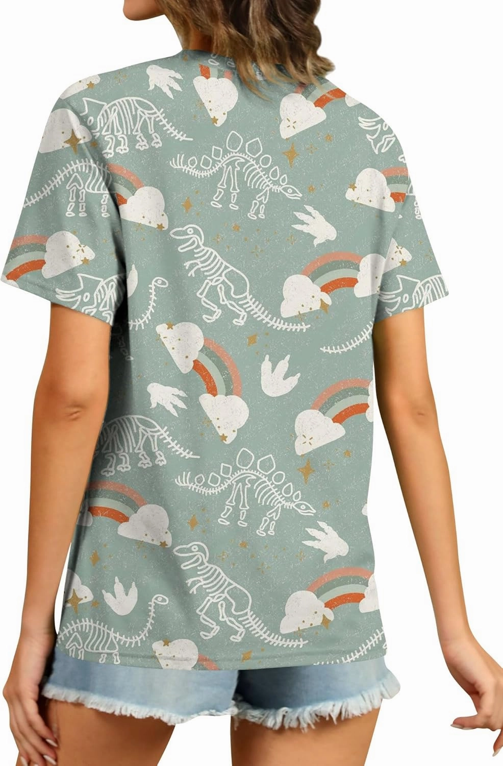 RMCMS Women Cute Dinosaur Graphic Prime Tees Ladies Bestie Fun Shirt Blouse Tops