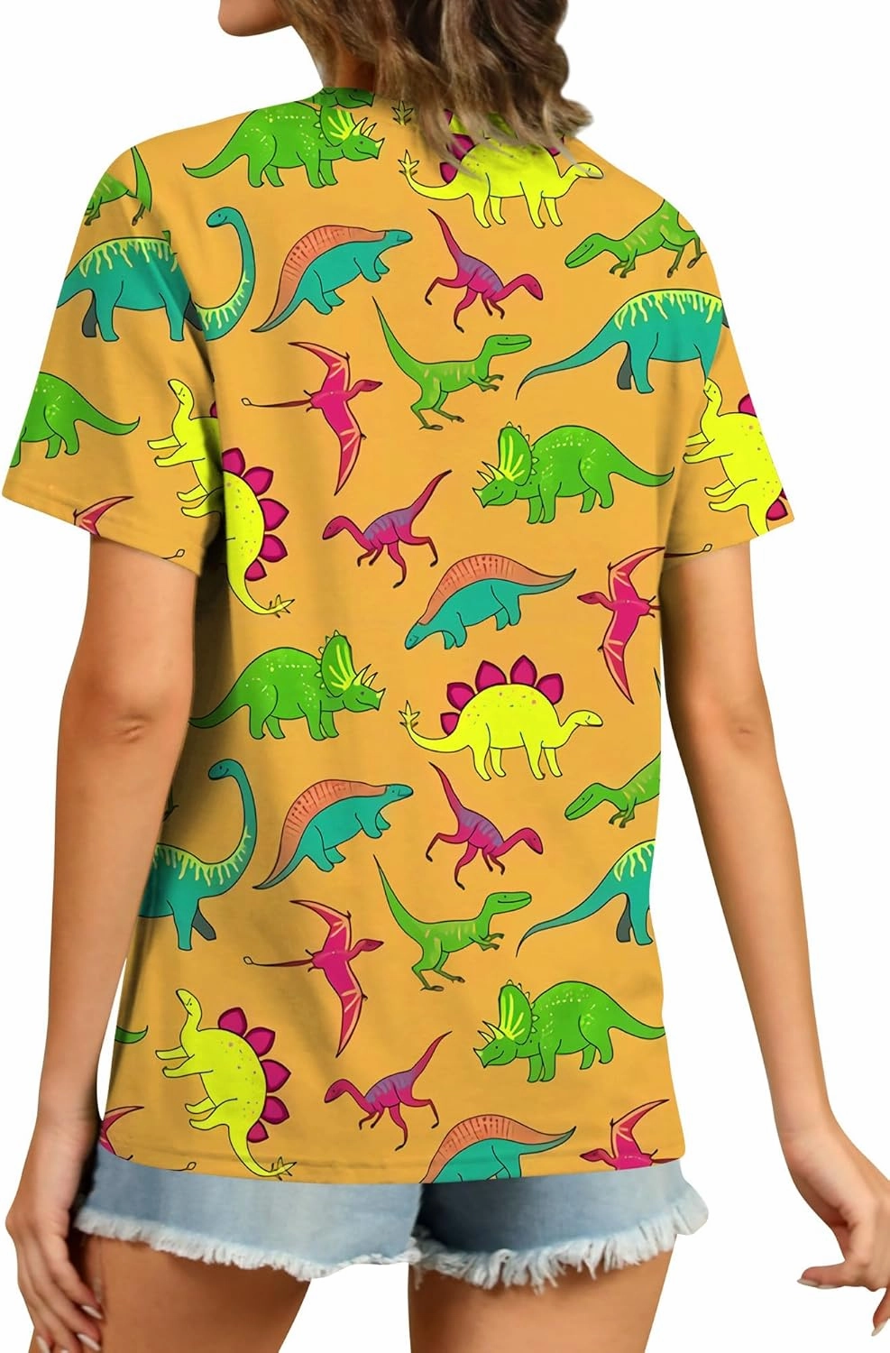 RMCMS Women Cute Dinosaur Graphic Prime Tees Ladies Bestie Fun Shirt Blouse Tops
