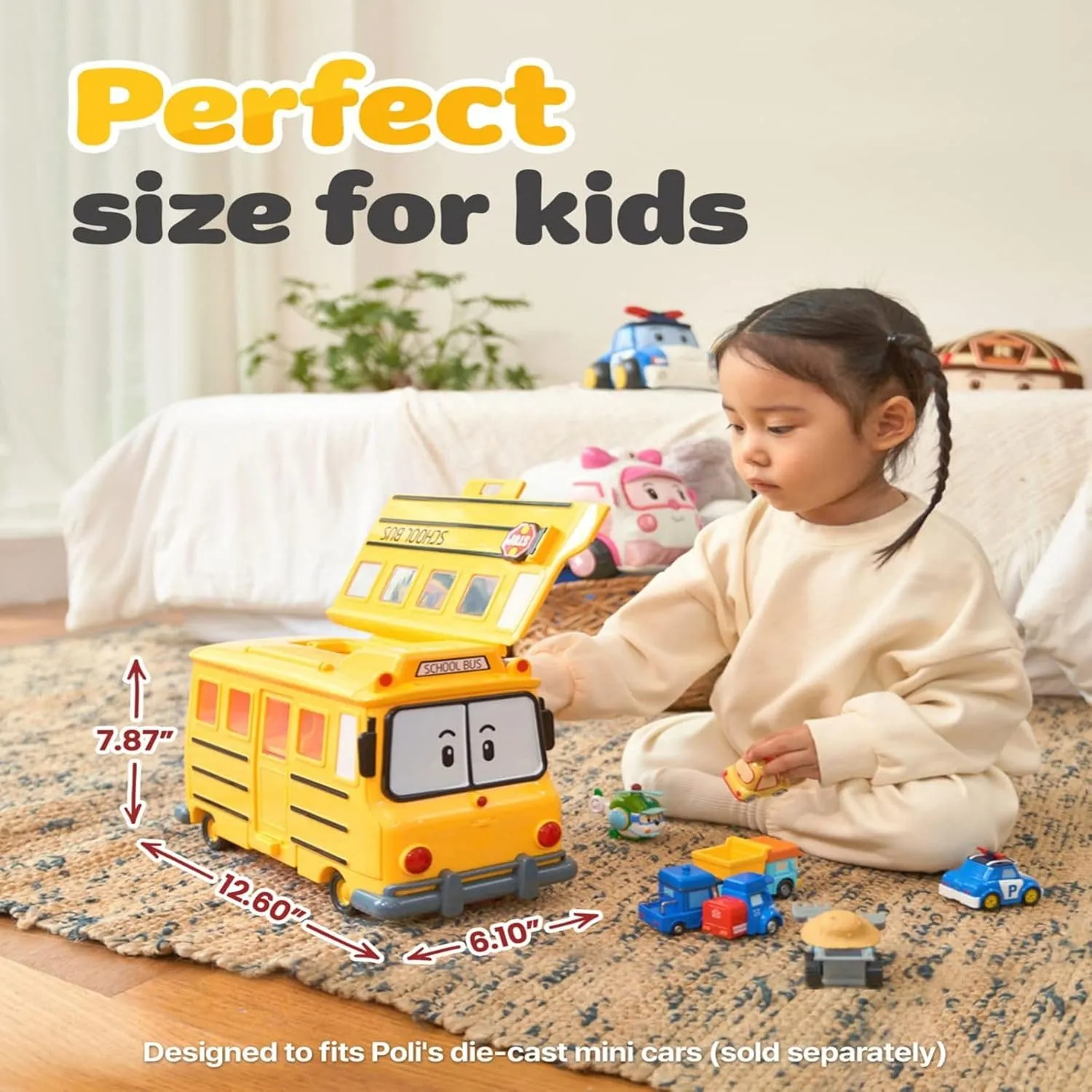 Robocar Poli School B Carrying Case – 2-in-1 School Bus Toy Transporter & Die-Cast Vehicle Storage for Kids Ages 3  | Carrier Only (No Die-Cast Cars Included)