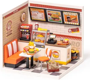 ROBOTIME Miniature House Kit DIY Plastic House Building Toy Set with LED Tiny Store Making Kit Model Craft Hobby Unique Gift (Yum Yum Burgers)