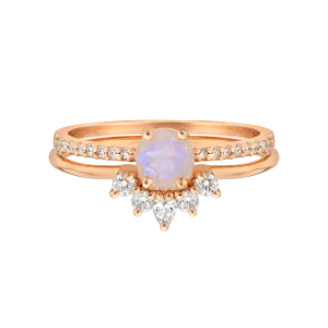 Rose Gold Rainbow Moonstone & Topaz Dancing Fairy Ring Set
