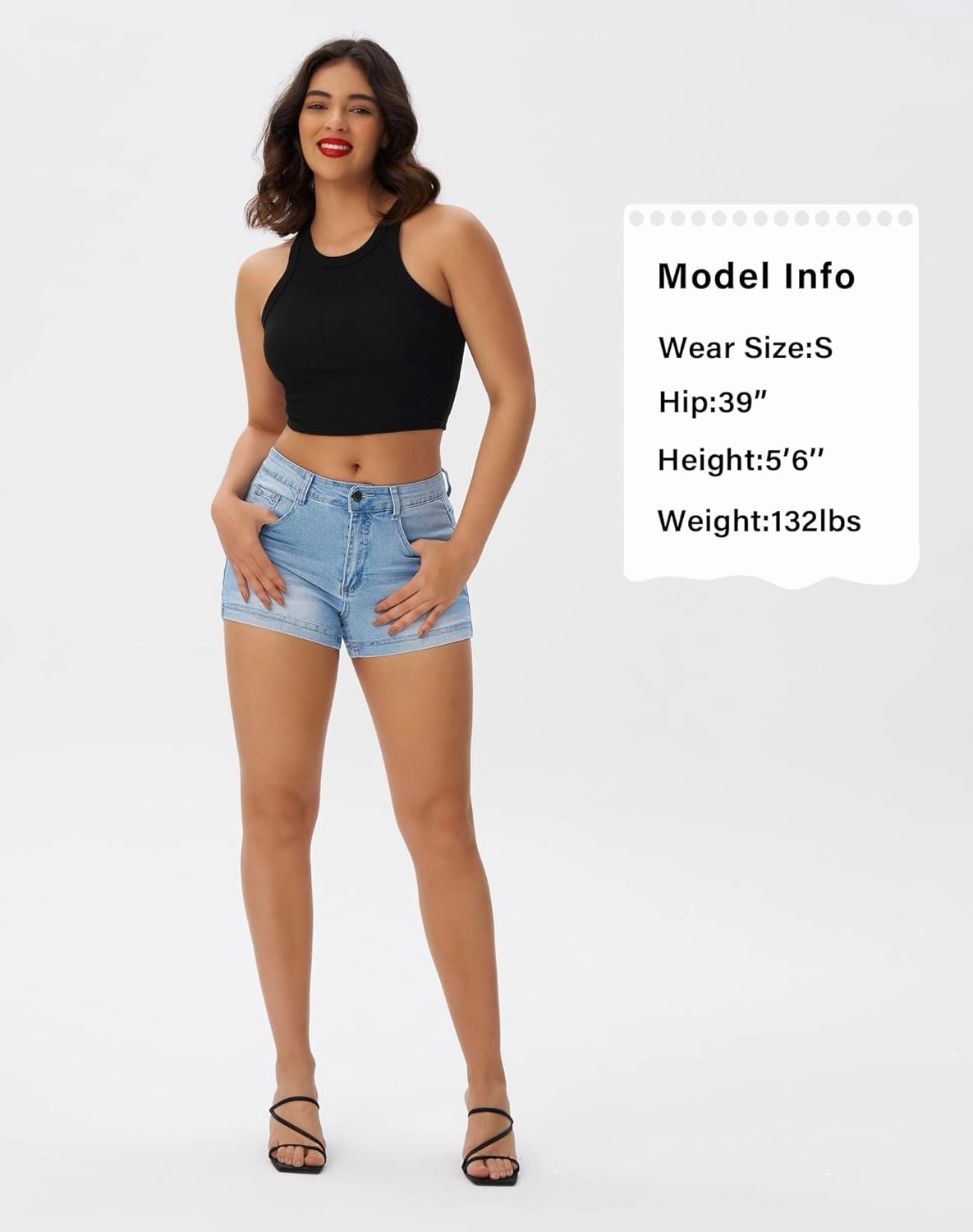 roswear Women's Casual Summer High Waisted Basic Jean Shorts Stretchy Denim Shorts