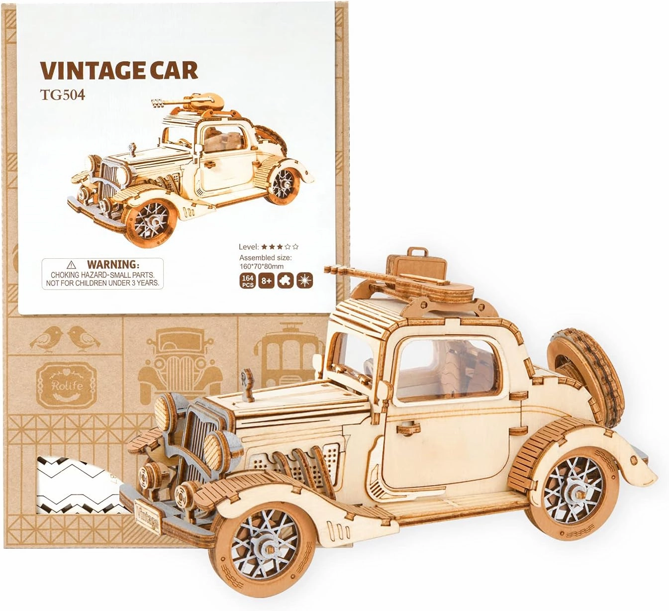 Rowood 3D Puzzles for Adults, Model Car Kits, DIY Wooden Toys Craft Gift on Birthday Christmas for Boys-Vintage Car
