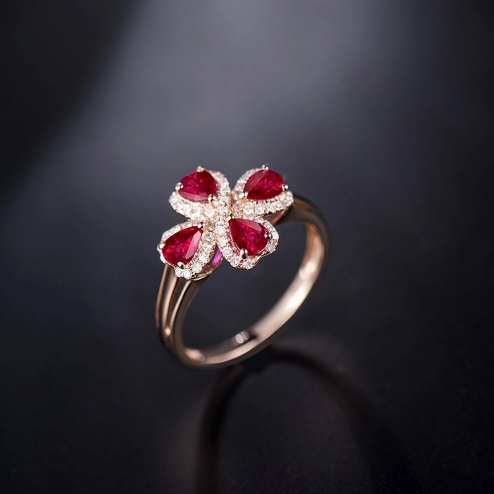 Ruby Ring For Women, 14K Solid Rose Gold Ring - Red Ruby Ring, Natural Genuine Ruby Ring & Real Diamond Gemstone Unique Rings For Couple Engagement Ring