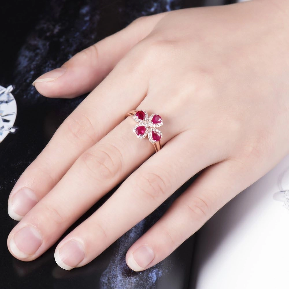 Ruby Ring For Women, 14K Solid Rose Gold Ring - Red Ruby Ring, Natural Genuine Ruby Ring & Real Diamond Gemstone Unique Rings For Couple Engagement Ring