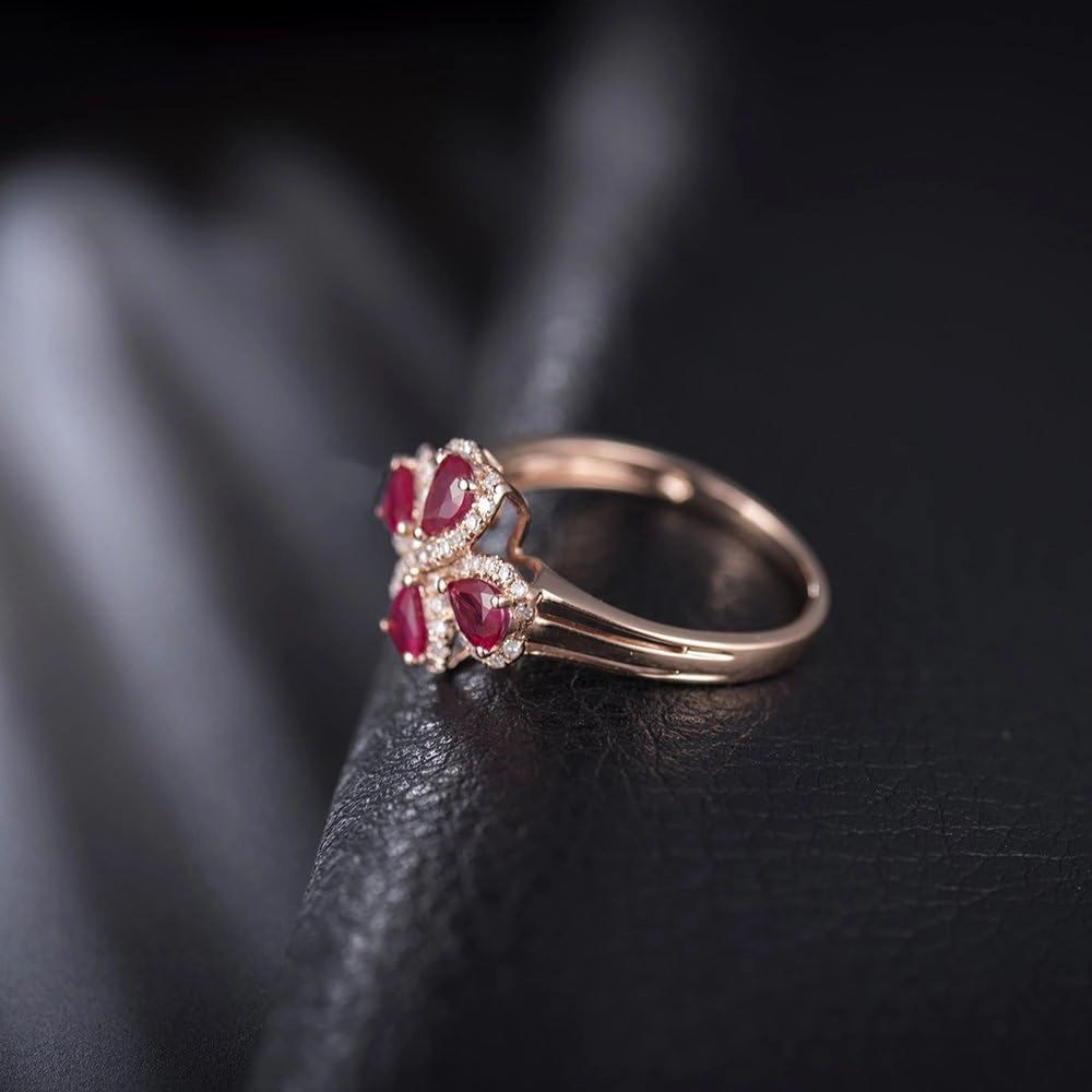 Ruby Ring For Women, 14K Solid Rose Gold Ring - Red Ruby Ring, Natural Genuine Ruby Ring & Real Diamond Gemstone Unique Rings For Couple Engagement Ring