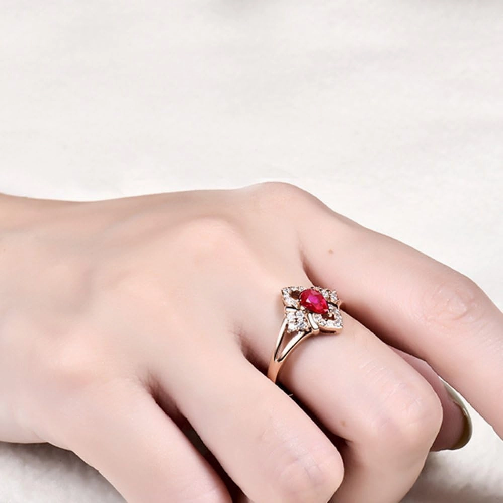 Ruby Ring For Women, 14kt Rose Gold Rings - Diamonds and Ruby Ring, Vintage Natural Pear 4x6mm Red Ruby Ring & Real Diamonds Gemstone Rings For Couple Engagement Ring